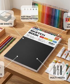 Alternative view of Soucolor Sketch Book 9x12.100 Sheets. Kids Art Sketchbook for Drawing Pad | 68lb Acid-Free.Fine-Texture Matte.No Bleed-Through.Top Spiral Lay-Flat. Micro-Perforated — Dry Media. Sketch Book for Adults