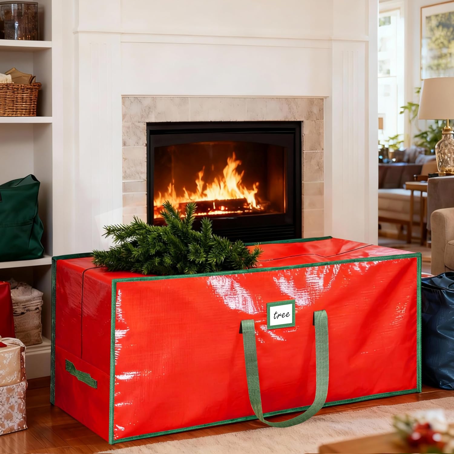 FUCDTEFC 7.5 Ft Christmas Tree Storage Bag. Large Heavy Duty Artificial Tree Bag with Reinforced Handles and Dual Zippers. Extra Large Waterproof Durable Storage Container for Xmas Trees (Red) - Image 9